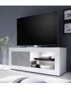 Tv-meubel klein, 1 deur zonder verlichting BASIC wit glanzend gelakt/beton - 140x56x43 cm