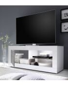 Tv-meubel klein, 1 deur zonder verlichting BASIC wit glanzend gelakt/beton - 140x56x43 cm