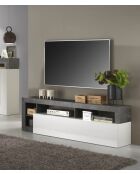 Mueble TV monoplaza HAMBURG en blanco brillante lacado con efecto oxidado - 184x58x42 cm