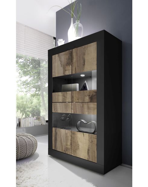 4-türige Vitrine ohne Beleuchtung BASIC mattschwarz/pero - 101,4x42x161,2 cm