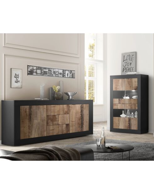 4-türige Vitrine ohne Beleuchtung BASIC mattschwarz/pero - 101,4x42x161,2 cm