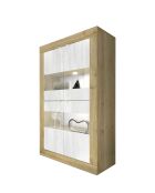 4-türige Vitrine ohne Beleuchtung BASIC Cadiz-Eiche/strukturiertes Schneeweiß - 101,4x42x161,2 cm