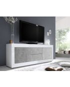 Lowboard 2 ante e 2 cassetti BASIC laccato lucido bianco/cemento - 210x65x43 cm