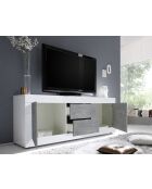 Lowboard 2 ante e 2 cassetti BASIC laccato lucido bianco/cemento - 210x65x43 cm