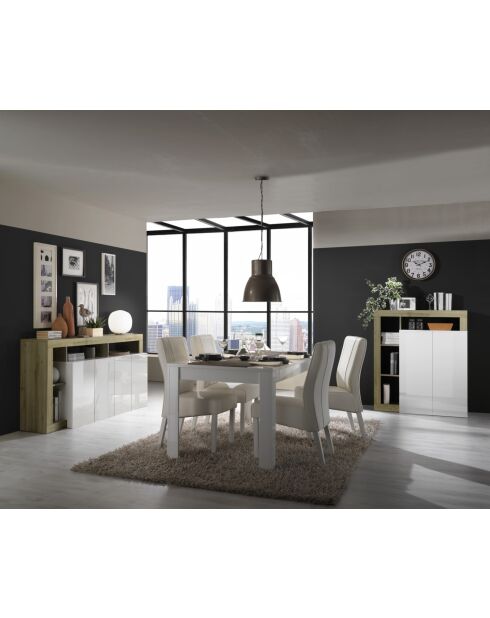 Mobile bar HAMBURG a 2 ante in bianco laccato lucido, rovere cadiz - 108x127x42 cm