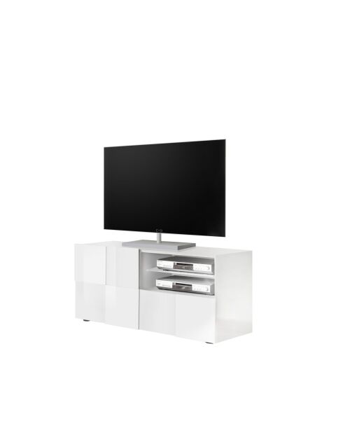 Kleiner TV-Ständer 1 Tür, 1 Schublade DAMA glänzend weiß lackiert - 121x42x57 cm