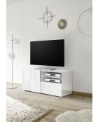 Kleiner TV-Ständer 1 Tür, 1 Schublade DAMA glänzend weiß lackiert - 121x42x57 cm