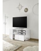 Kleiner TV-Ständer 1 Tür, 1 Schublade DAMA glänzend weiß lackiert - 121x42x57 cm