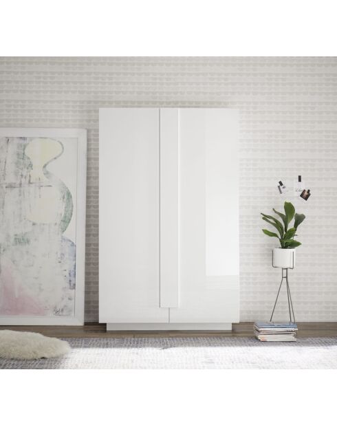 Meuble rangement 2 portes JUPITER blanc laqué brilliant - 121x44x193 cm