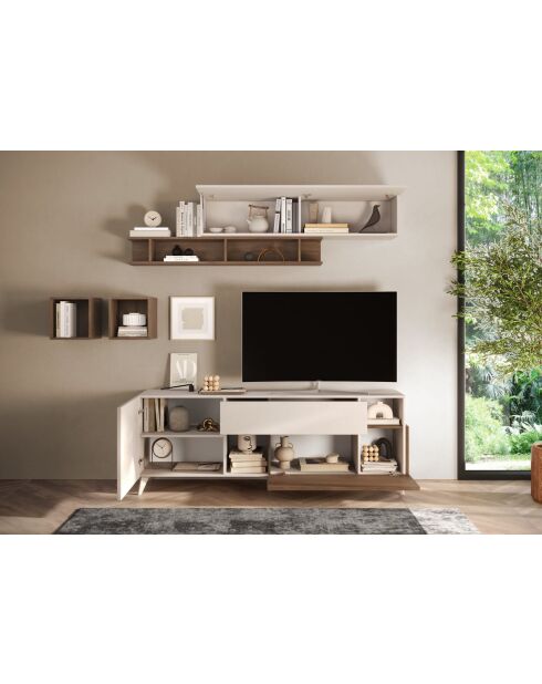 Meuble TV MONACO cachemire / mercure - 181x67x43 cm