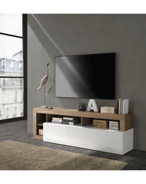 HAMBURG weiß glänzend lackierter Einsitzer-TV-Ständer, Quecksilberholz - 184x58x42 cm