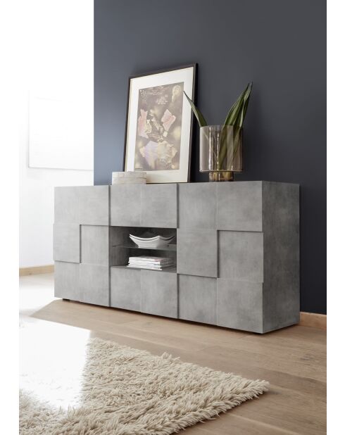 Buffet 2 portes, 2 tiroirs DAMA béton - 181x84x43 cm