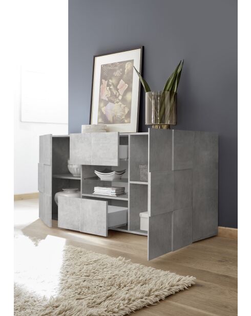 Buffet 2 portes, 2 tiroirs DAMA béton - 181x84x43 cm