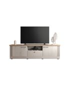 Kleiner TV-Ständer im Country-Design mit Tischplatte aus Cadiz-Eiche, weiße Baisereiche — 211 x 58 x 44 cm