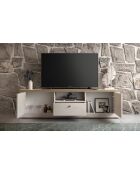 Kleiner TV-Ständer im Country-Design mit Tischplatte aus Cadiz-Eiche, weiße Baisereiche — 211 x 58 x 44 cm