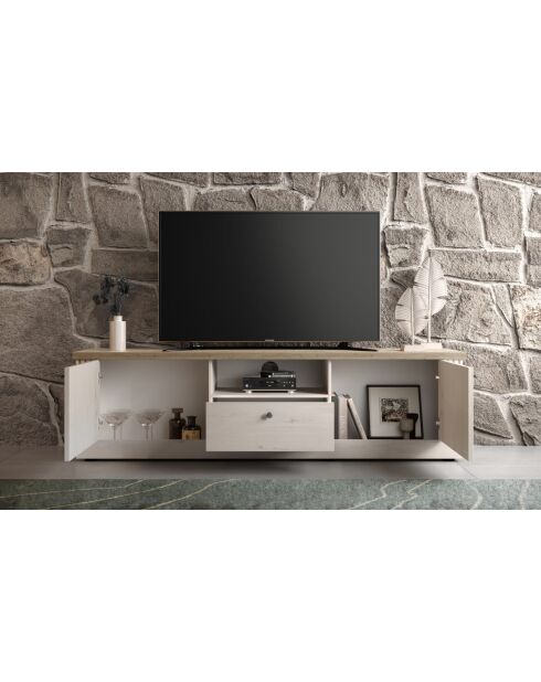 Kleiner TV-Ständer im Country-Design mit Tischplatte aus Cadiz-Eiche, weiße Baisereiche — 211 x 58 x 44 cm