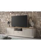 Kleiner TV-Ständer im Country-Design mit Tischplatte aus Cadiz-Eiche, weiße Baisereiche — 211 x 58 x 44 cm