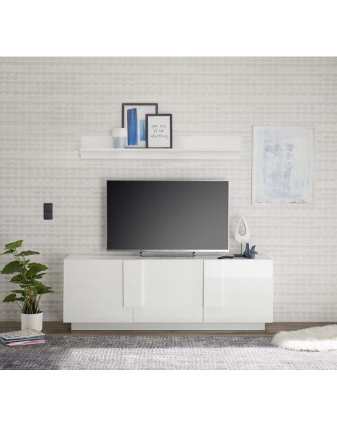 Meuble TV 3 portes JUPITER blanc laqué brilliant - 182x44x63 cm