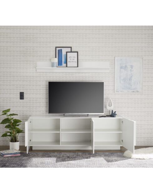 Meuble TV 3 portes JUPITER blanc laqué brilliant - 182x44x63 cm