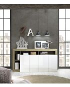HAMBURG dressoir met 4 deuren in glanzend gelakt wit, cadiz-eik - 184x93x42 cm