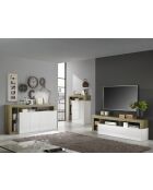 HAMBURG dressoir met 4 deuren in glanzend gelakt wit, cadiz-eik - 184x93x42 cm