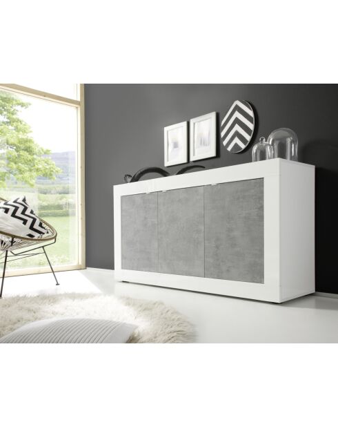 BASIC 3-türiges Sideboard glänzend lackiert weiß/beton - 160x42x85,8 cm