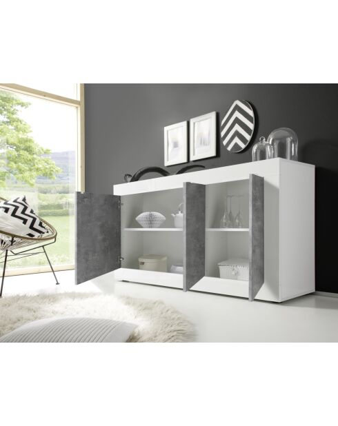 BASIC 3-türiges Sideboard glänzend lackiert weiß/beton - 160x42x85,8 cm