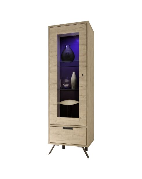 Vitrine 1 porte en verre, 1 tiroir sans éclairage PALMA chêne clair - 56x177x50 cm