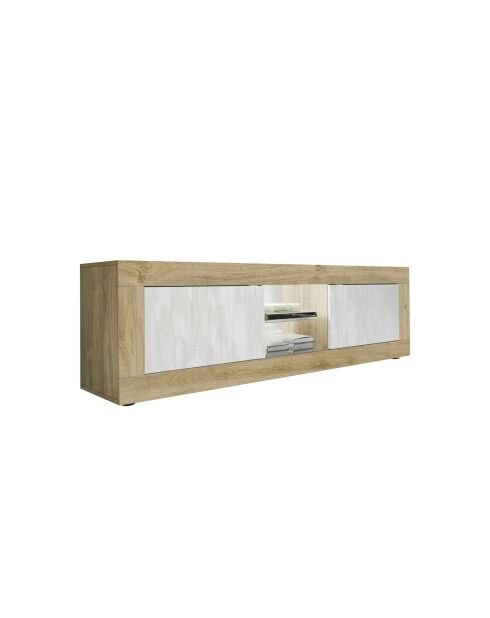 TV-Ständer groß 2 Türen ohne Beleuchtung BASIC Cadiz Eiche/strukturiertes Schneeweiß - 180x56x43 cm