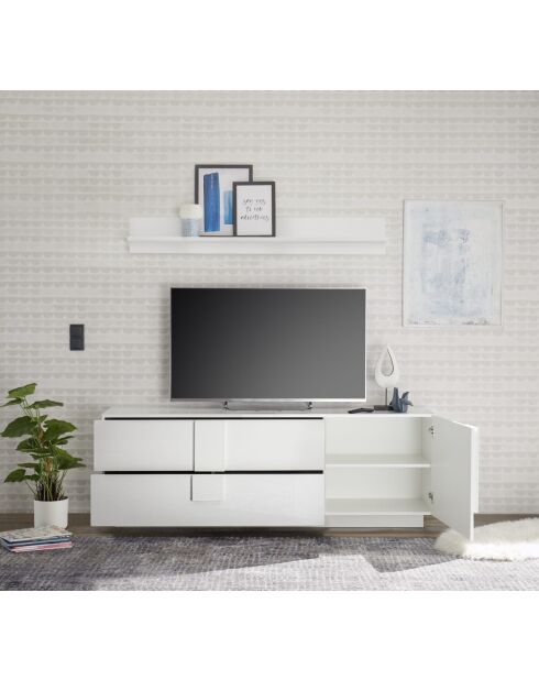 Lowboard 2 tiroirs, 1 porte JUPITER blanc laqué brilliant - 182x44x63 cm