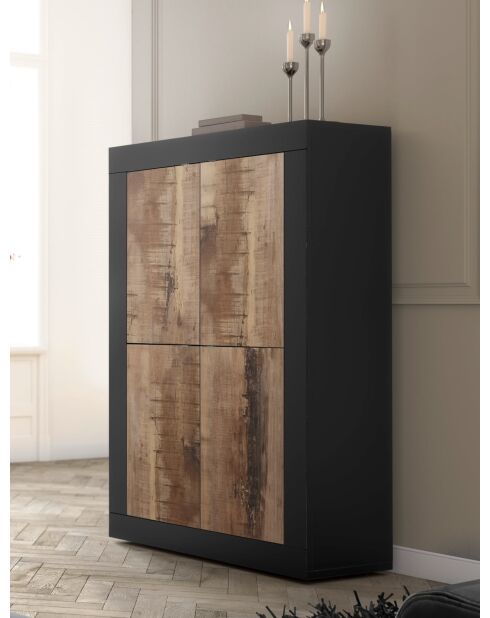 BASIC Holzschrank mit 4 Türen mattschwarz/pero - 101,4x42x161,2 cm