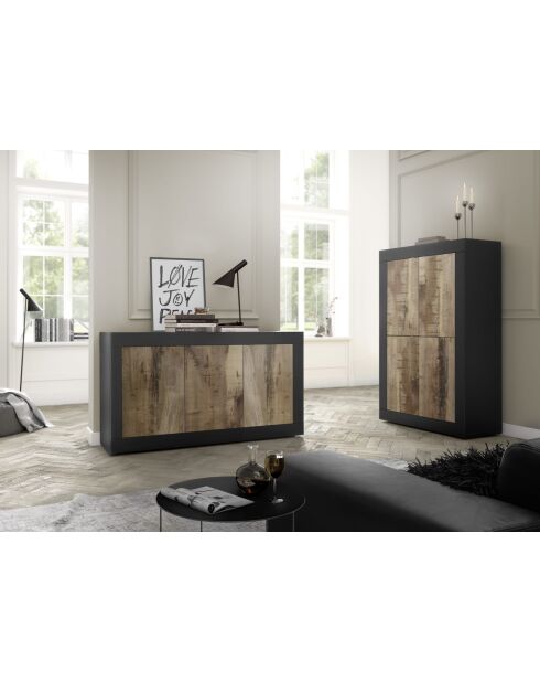 BASIC Holzschrank mit 4 Türen mattschwarz/pero - 101,4x42x161,2 cm