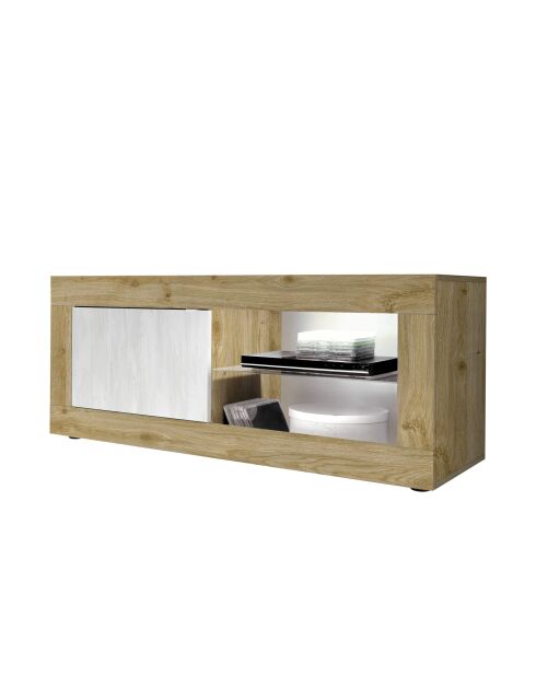Porta TV piccolo a 1 porta senza illuminazione BASIC rovere di cadiz/strutturato bianco neve - 140x56x43 cm