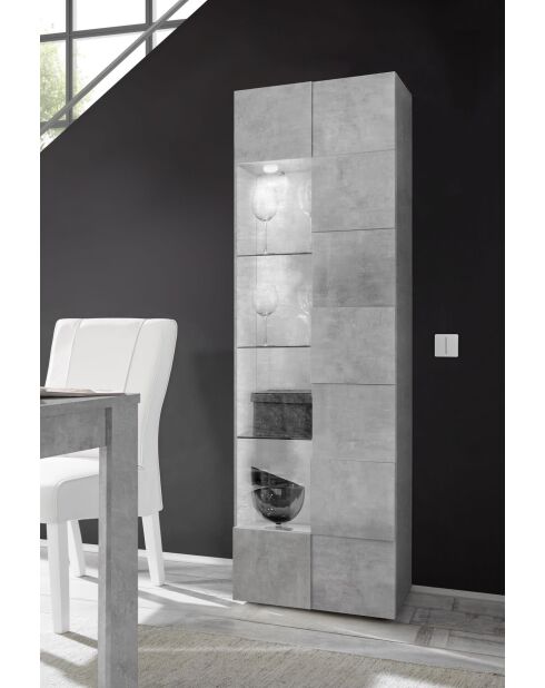 Vitrine 1 porte en verre battant DAMA béton - 59.7x42x186.4 cm