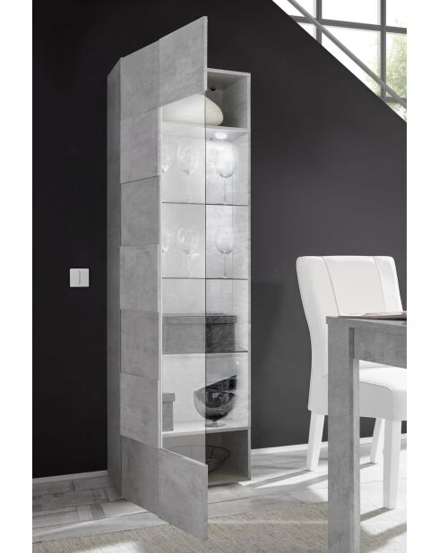 Vitrine 1 porte en verre battant DAMA béton - 59.7x42x186.4 cm
