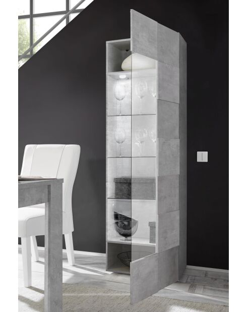 Vitrine 1 porte en verre battant DAMA béton - 59.7x42x186.4 cm
