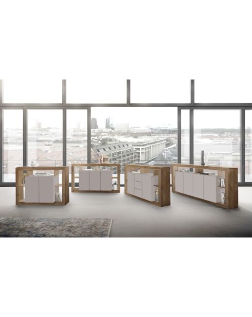 Buffet 4 portes RIMINI mercure / cachemire - 210x102x40 cm