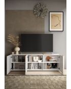 VENUS TV-Untergestell mit 3 Flügeltüren, weiß glänzend lackiert, weiße Cadiz-Eiche - 181x44x57 cm