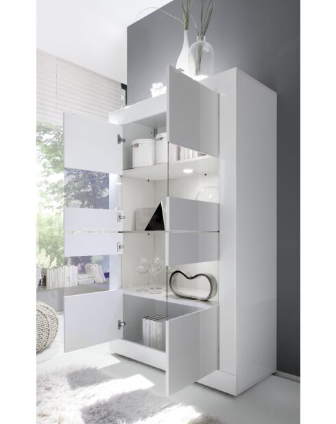 Vetrina a 4 ante senza illuminazione BASIC laccata lucida bianco - 101,4x42x161,2 cm