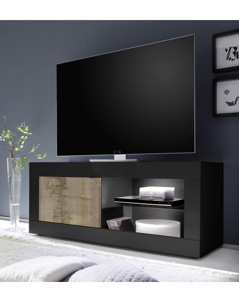 Meuble TV petit, 1 porte sans éclairage BASIC noir mat / pero - 140x56x43 cm
