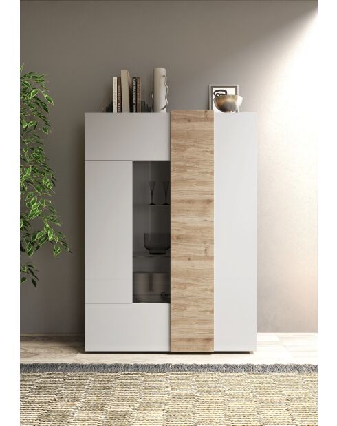 Vetrina con 2 ante in vetro senza illuminazione VENUS laccato bianco lucido rovere di cadiz bianco - 121x44x169 cm