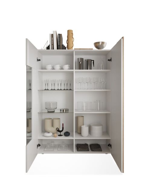 Vetrina con 2 ante in vetro senza illuminazione VENUS laccato bianco lucido rovere di cadiz bianco - 121x44x169 cm