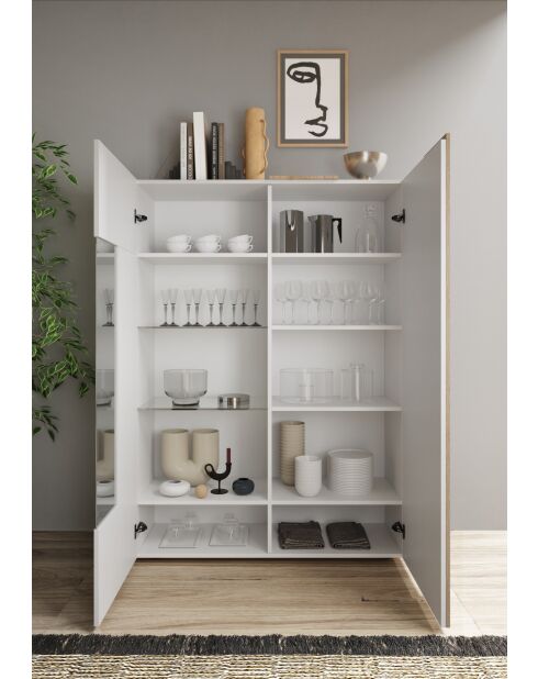 Vetrina con 2 ante in vetro senza illuminazione VENUS laccato bianco lucido rovere di cadiz bianco - 121x44x169 cm