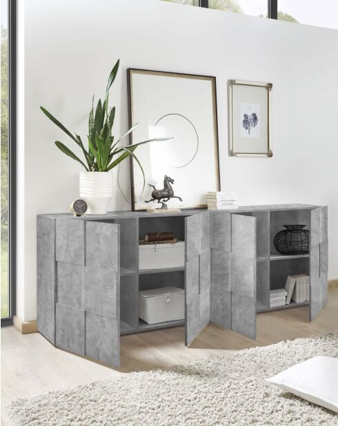 Buffet 4 portes en bois DAMA béton - 241x42x84 cm