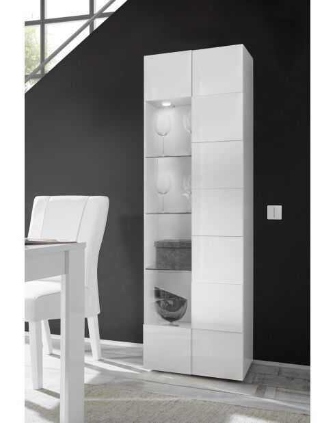 Vitrine met 1 deur in DAMA wit glanzend gelakt glas - 59,7x42x186,4 cm