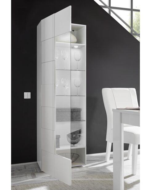 Vitrine met 1 deur in DAMA wit glanzend gelakt glas - 59,7x42x186,4 cm
