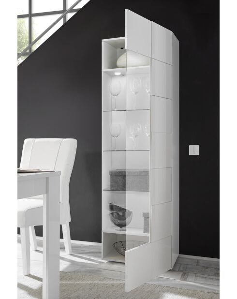 Vitrine met 1 deur in DAMA wit glanzend gelakt glas - 59,7x42x186,4 cm