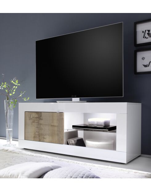 Tv-meubel klein 1-deurs zonder verlichting BASIC wit glanzend gelakt/pero - 140x56x43 cm