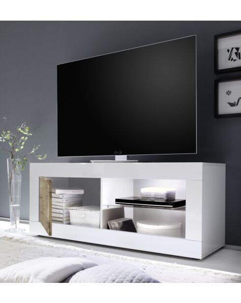 Tv-meubel klein 1-deurs zonder verlichting BASIC wit glanzend gelakt/pero - 140x56x43 cm