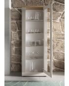 Vitrine 1 porte sans éclairage COUNTRY plateau en chêne cadiz, chêne blanc meringué - 72x192x44 cm